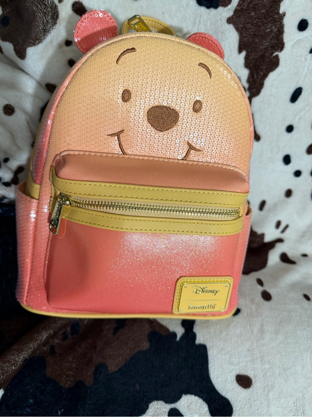 Loungefly Peach and Yellow Winnie the Pooh Sequin Mini Backpack
